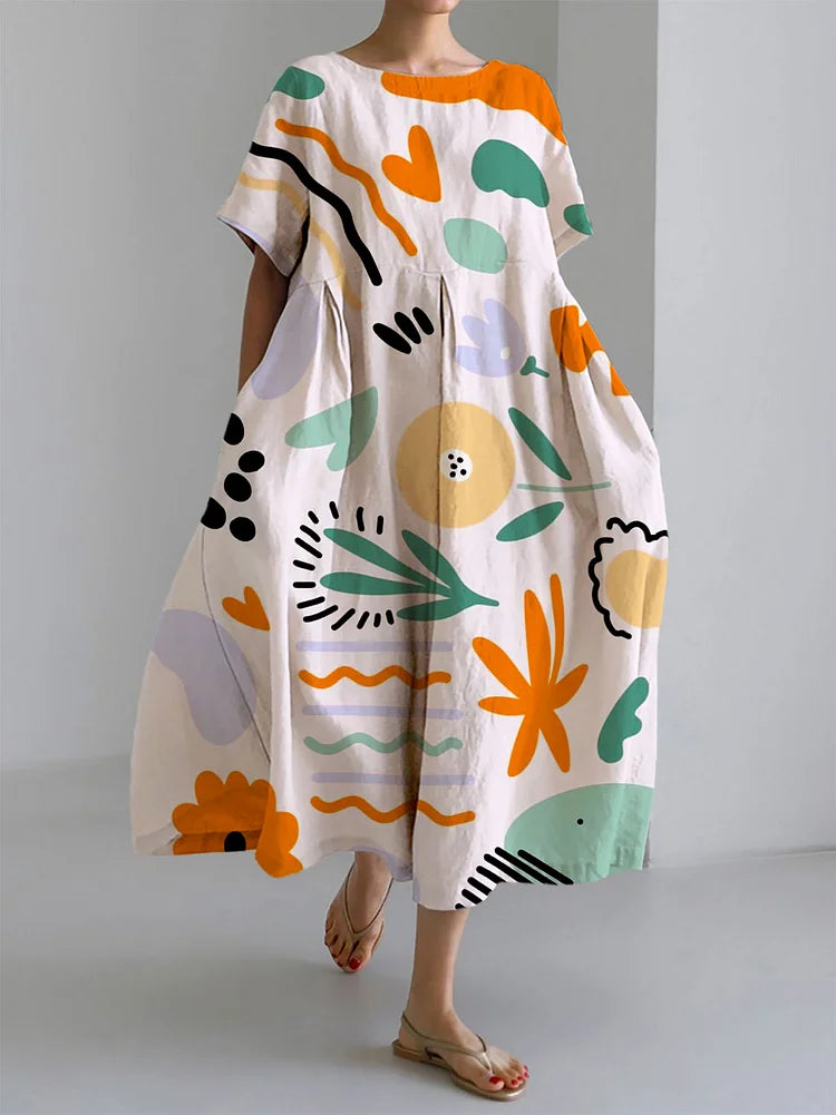 Elegant og afslappet sommerkjole med print – løs pasform